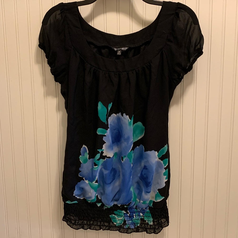 Maurices floral accent cinched waist blouse